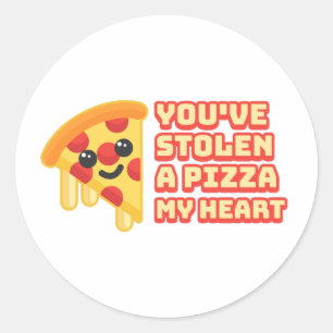 Sticker Rond Tu as volé une pizza mon coeur ! Caricature Cute P