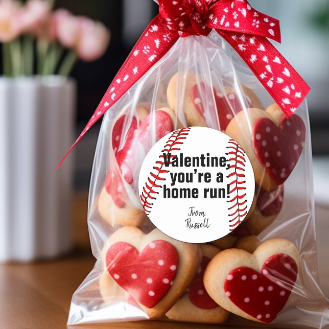 Sticker Rond Tu es une faveur de la Saint-Valentin de baseball  (You're a Home Run Baseball Valentine Favor Classic Round Sticker)