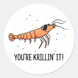 Sticker Rond Tu fais rire Krillin Pun de krill drôle