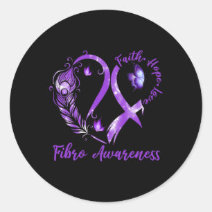 Sticker Rond Tu Heart Butterfly Purple Ribbon Fibro Sensibilisa