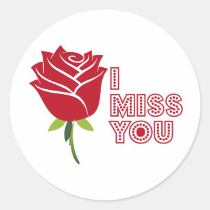 Sticker Rond Tu me manques avec une belle rose rouge