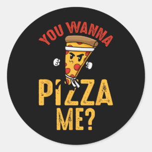 Sticker Rond Tu Veux une Pizza Drôle Ninja Karaté Mignon Pizza