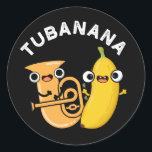 Sticker Rond Tubanana Funny Tuba Banana Pun Dark BG<br><div class="desc">Tubanana Funny Tuba Banana Pun présente une jolie paire improbable de tuba et de banane. Parfait cadeau de jeu de mots pour la famille et les amis qui aiment tuba mignonne et puns de banane.</div>