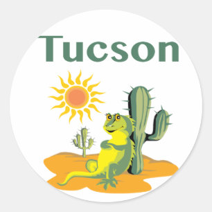 Sticker Rond Tucson Arizona Lizard et Saguaro