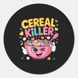 Sticker Rond Tueur de céréales Cartoon Bowl Drôle de petit déje