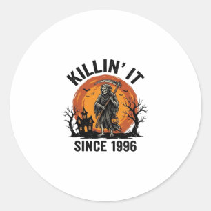Sticker Rond Tueur depuis 1996 Vintage Halloween Reaper Dés