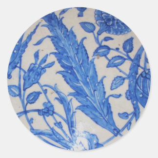 Sticker Rond Tuile de céramique bleue et blanche ottomane turqu