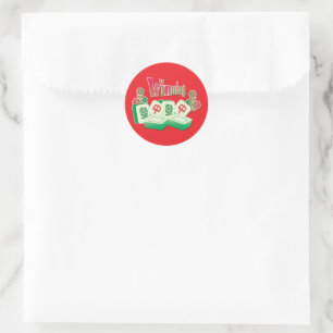 Sticker Rond Tuiles Vertes Rouges de Mahjong Chanceux Gagnant