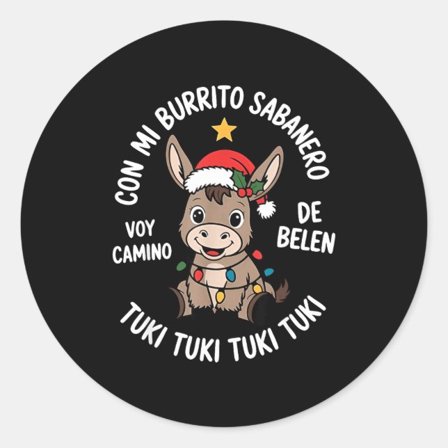 Sticker Rond Tuki Tuki Santa Hat Spanish Mexican Christmas Swea (Devant)
