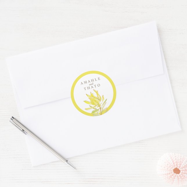 Sticker Rond Tulip jaune mariage personnalisé (Enveloppe)