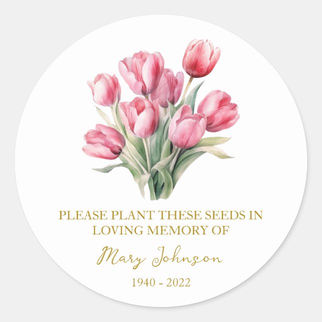 Sticker Rond Tulip Memorial Funeral Seed Packet (Devant)