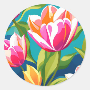 Sticker Rond Tulipe Énergétique Gras Pop Art