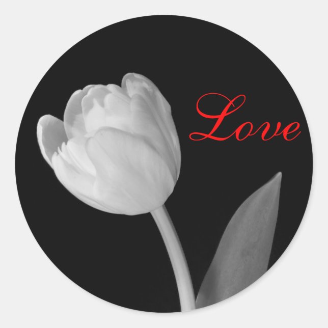 Sticker Rond Tulipe noire et blanche, Amour (Devant)