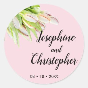Sticker Rond Tulipe rose personnalisée Mariages artistiques d'é