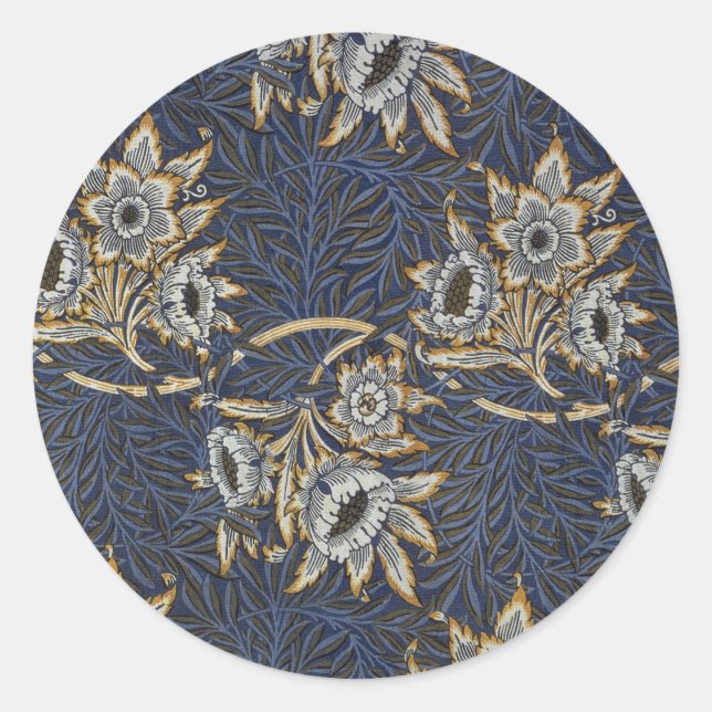 Sticker Rond Tulipe Saules Motif Bleu Floral de William Morris (Devant)