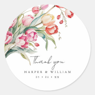 Sticker Rond tulipes d'aquarelle mariage merci