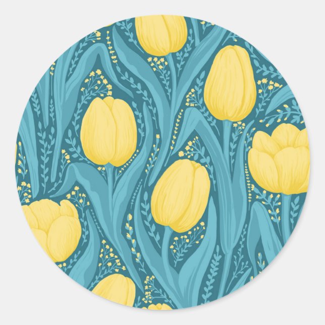Sticker Rond Tulipes en bleu et jaune (Devant)