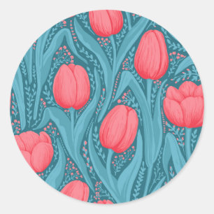 Sticker Rond Tulipes en bleu et rouge