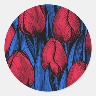 Sticker Rond Tulipes en rouge et bleu