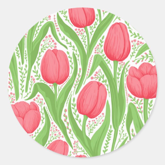 Sticker Rond Tulipes en rouge et vert (Devant)