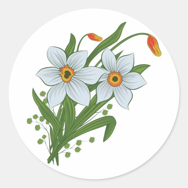 Sticker Rond Tulipes et fleurs de jonquilles (Devant)
