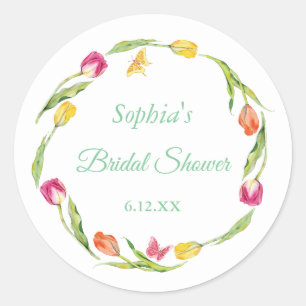 Sticker Rond Tulipes et Papillons Fête de Mariage Blanche