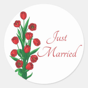 Sticker Rond Tulipes Fleurs de Mariage Rouge Floral Tout Juste