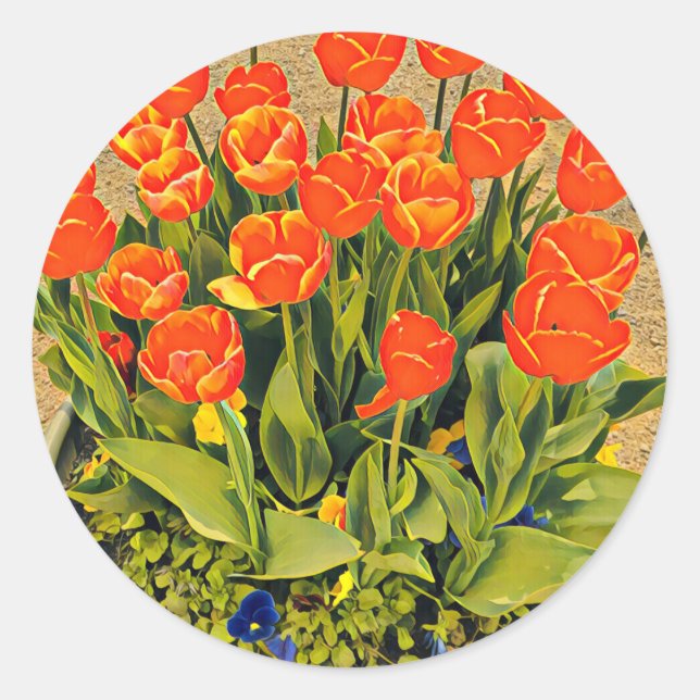 Sticker Rond Tulipes modernes coloré orange (Devant)