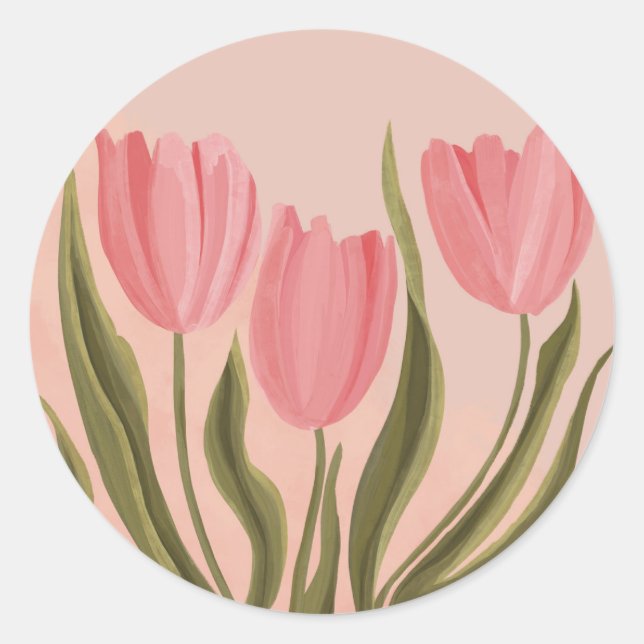 Sticker Rond Tulipes Painteté Jolie Rose (Devant)