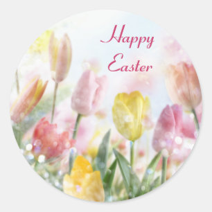 Sticker Rond Tulipes pascales Pastel