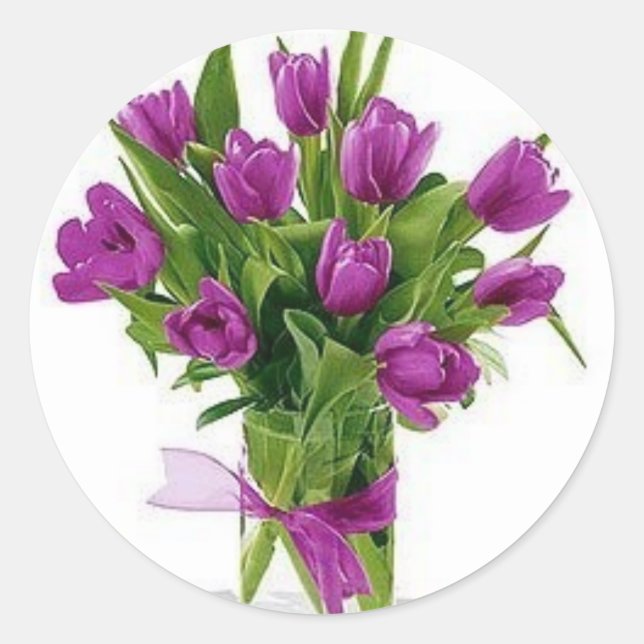 Sticker Rond tulipes pourpres dans le vase (Devant)