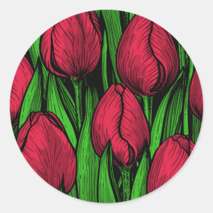 Sticker Rond Tulipes rouges