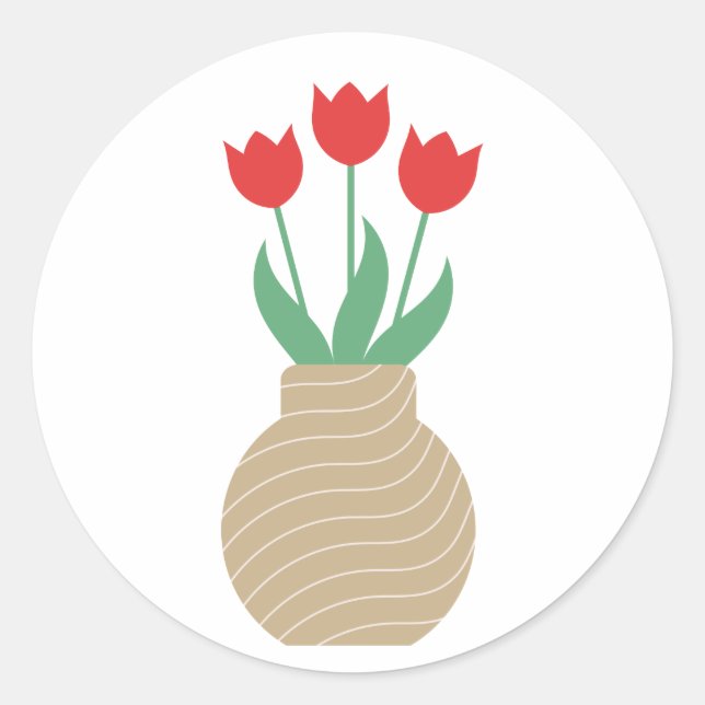 Sticker Rond Tulipes rouges dans le vase (Devant)