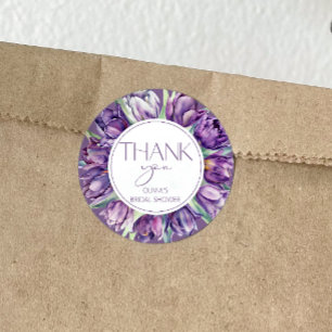 Sticker Rond Tulipes violettes Merci de douche nuptiale