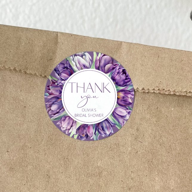 Sticker Rond Tulipes violettes Remerciements pour Baby Shower (Créateur téléchargé)
