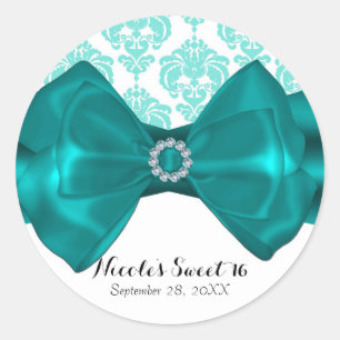 Sticker Rond Tulle et blanc damassé chic nœud glamour fête Swee