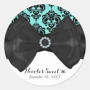 Sticker Rond Tulle et noir chic damassé nœud glamour fête Sweet