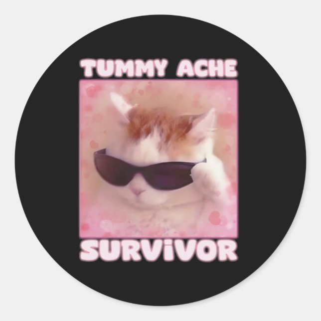 Sticker Rond Tummy Ache Survivant Chat drôle (Devant)