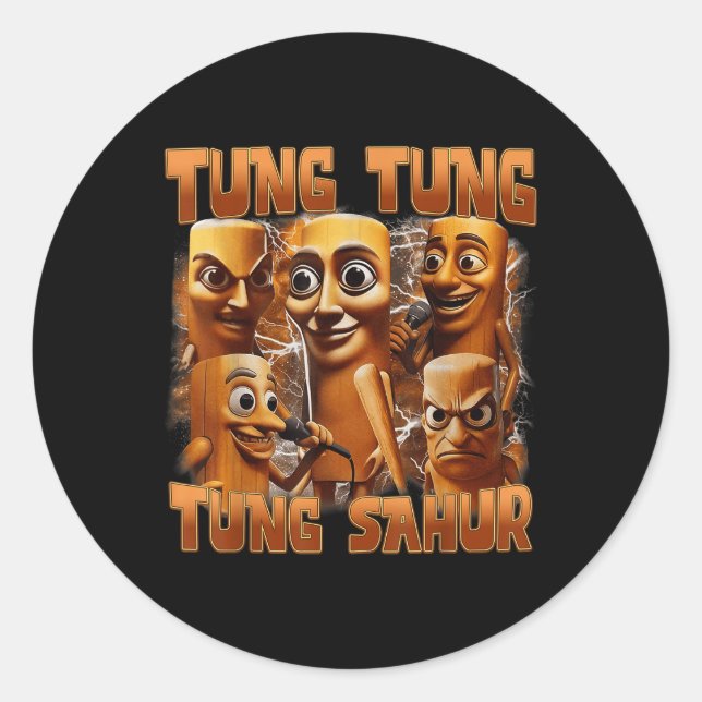 Sticker Rond Tung Tung Sahur drôle Italien Brainrot mème B (Devant)