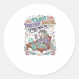 Sticker Rond Tunique de lecteur de Tarot Licorne Premium Kawaii