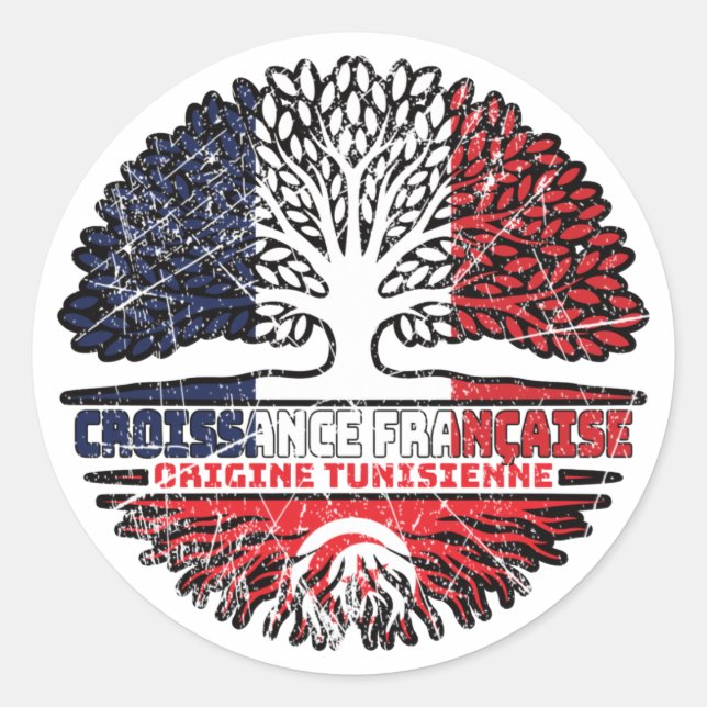 Sticker Rond Tunisie FRANÇAIS Drapeau des racines d'arbre (Devant)