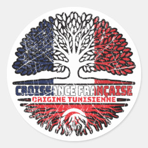 Sticker Rond Tunisie FRANÇAIS Drapeau des racines d'arbre