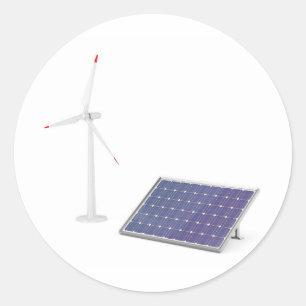Sticker Rond Turbine de vent et panneau solaire