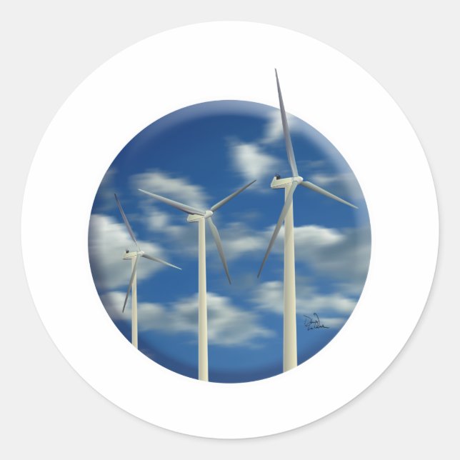 Sticker Rond Turbine éolienne d'énergie verte (Devant)