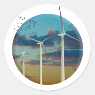 Sticker Rond Turbines à vent peint ciel