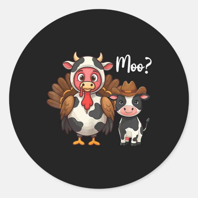 Sticker Rond Turc mou Moo Vache drôle Turquie Trot tenue Merci (Devant)