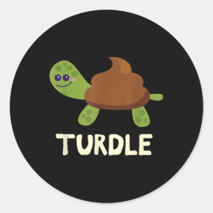 Sticker Rond Turdle Drôle Émoticône De Caca De Tortue 