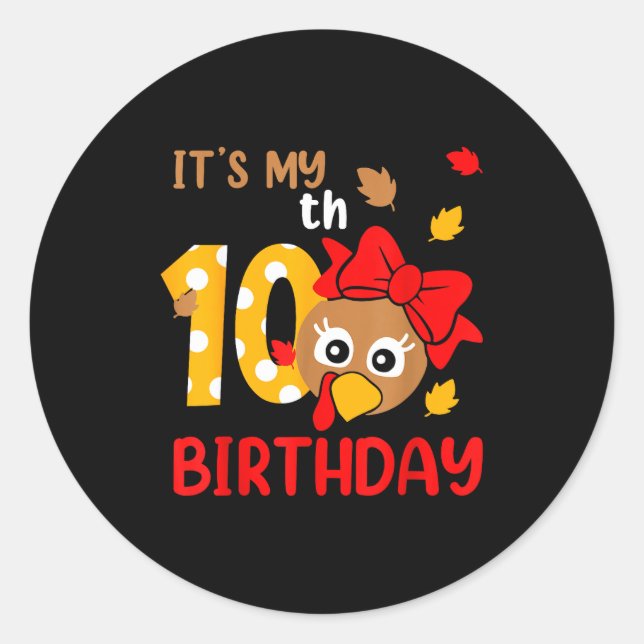 Sticker Rond Turkey 10th Birthday Autumn Thanksgiving Party Boy (Devant)