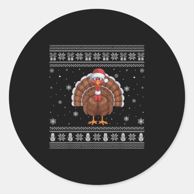 Sticker Rond Turkey Lovers Men Women Santa Ugly Xmas Sweater  (Devant)