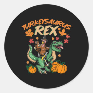Sticker Rond Turkeysaurus Rex Dinosaur Trex Turquie Thanksgivin